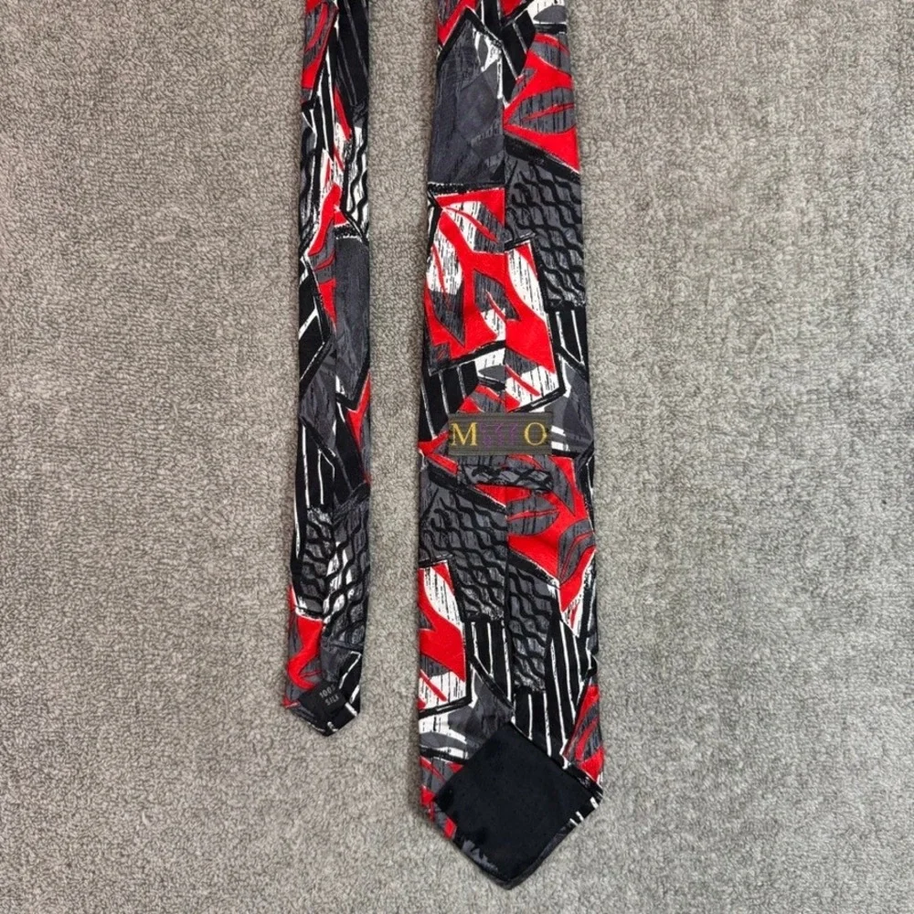 Mezzo Matto Silk Tie Red Black Grey Abstract Geometric Hand Made in Italy
